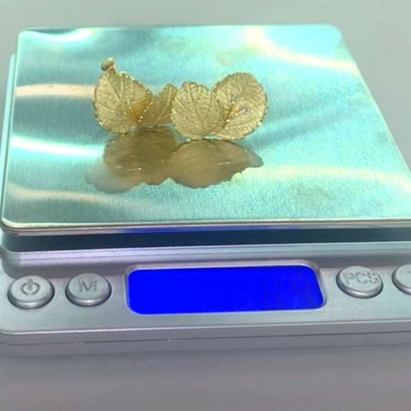 Leaf Motif Earrings in Solid 18K yellow Gold [clip-on and screw type lock] - Picture 12 of 17